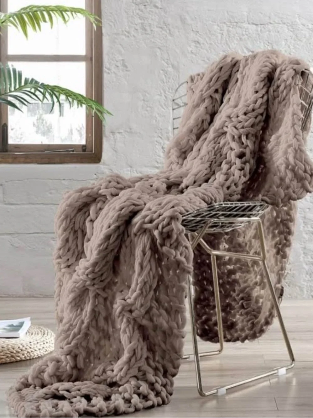 Chunky Knit Throw Blanket in Taupe - Soft Cozy Home Blanket